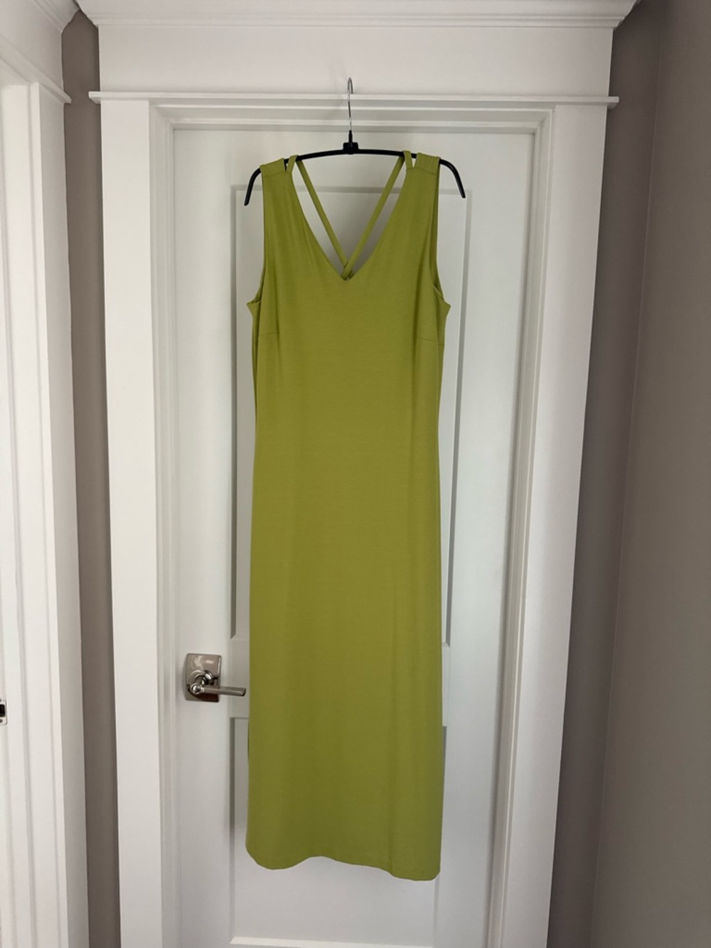 Talbots Lime Green Sleeveless V-Neck Maxi Dress Crisscross Back Strap Detail